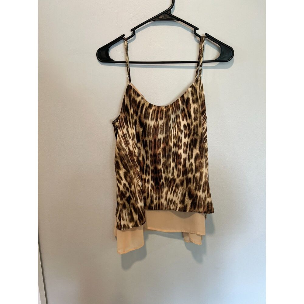 Bar III Leopard Print Layered Chiffon Cami Tank Top Size Large
